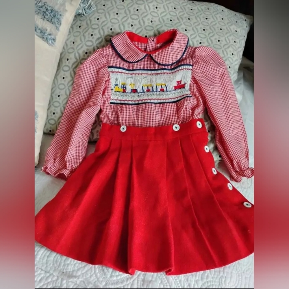 Red Gingham Dress with Embroidered Detail